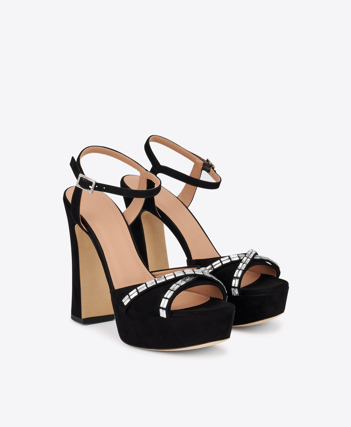 Keaton 125 Black Crystal-Embellished Suede Platform Sandals Malone Souliers