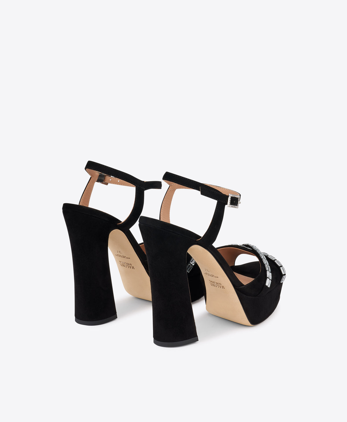 Keaton 125 Black Crystal-Embellished Suede Platform Sandals Malone Souliers