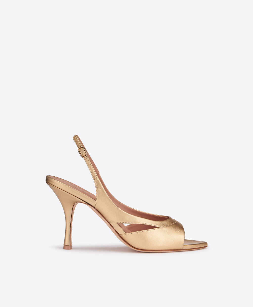 Larsa 90 Gold Leather Slingback Sandals