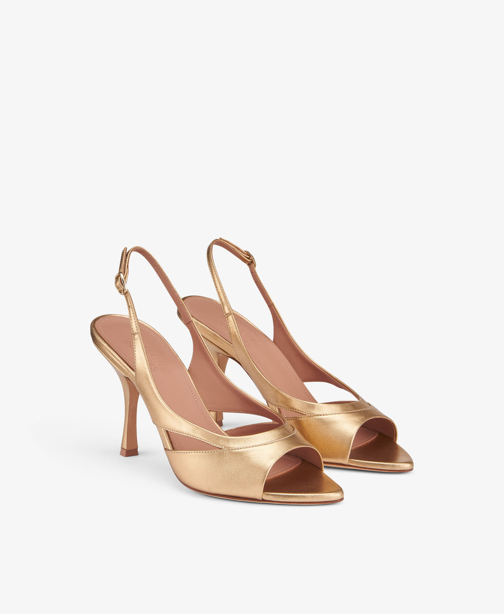 Larsa 90 Gold Leather Slingback Sandals