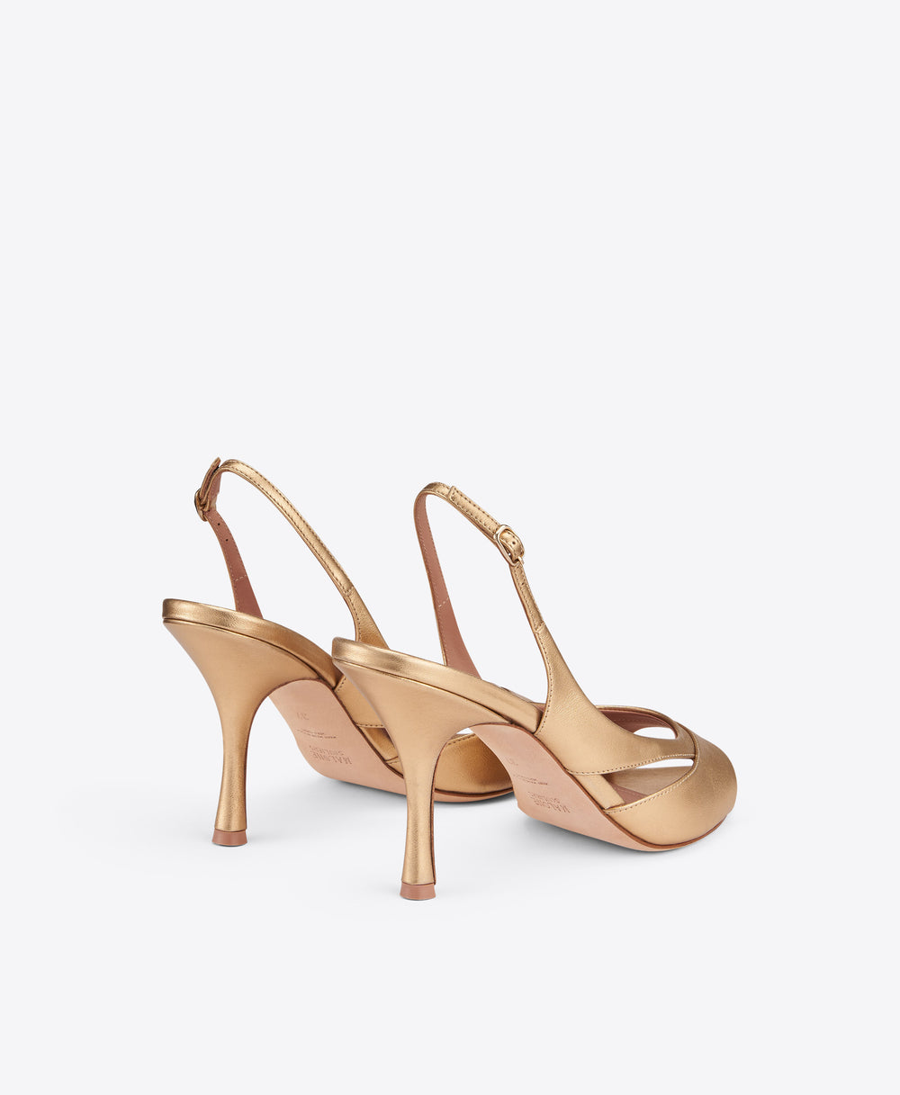 Larsa 90 Gold Leather Slingback Sandals