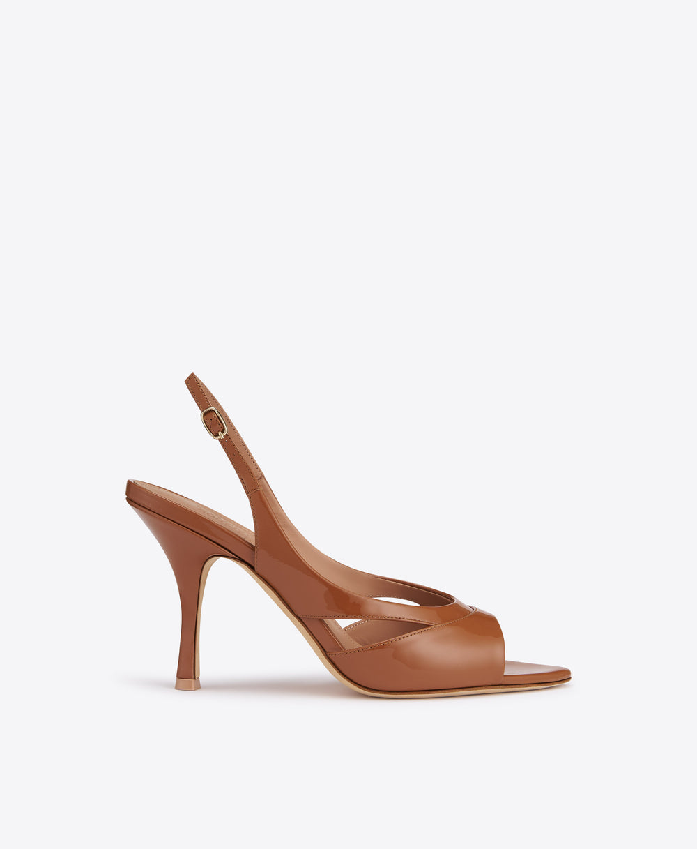 Malone Souliers Larsa 90 Brown Patent Slingback Sandals