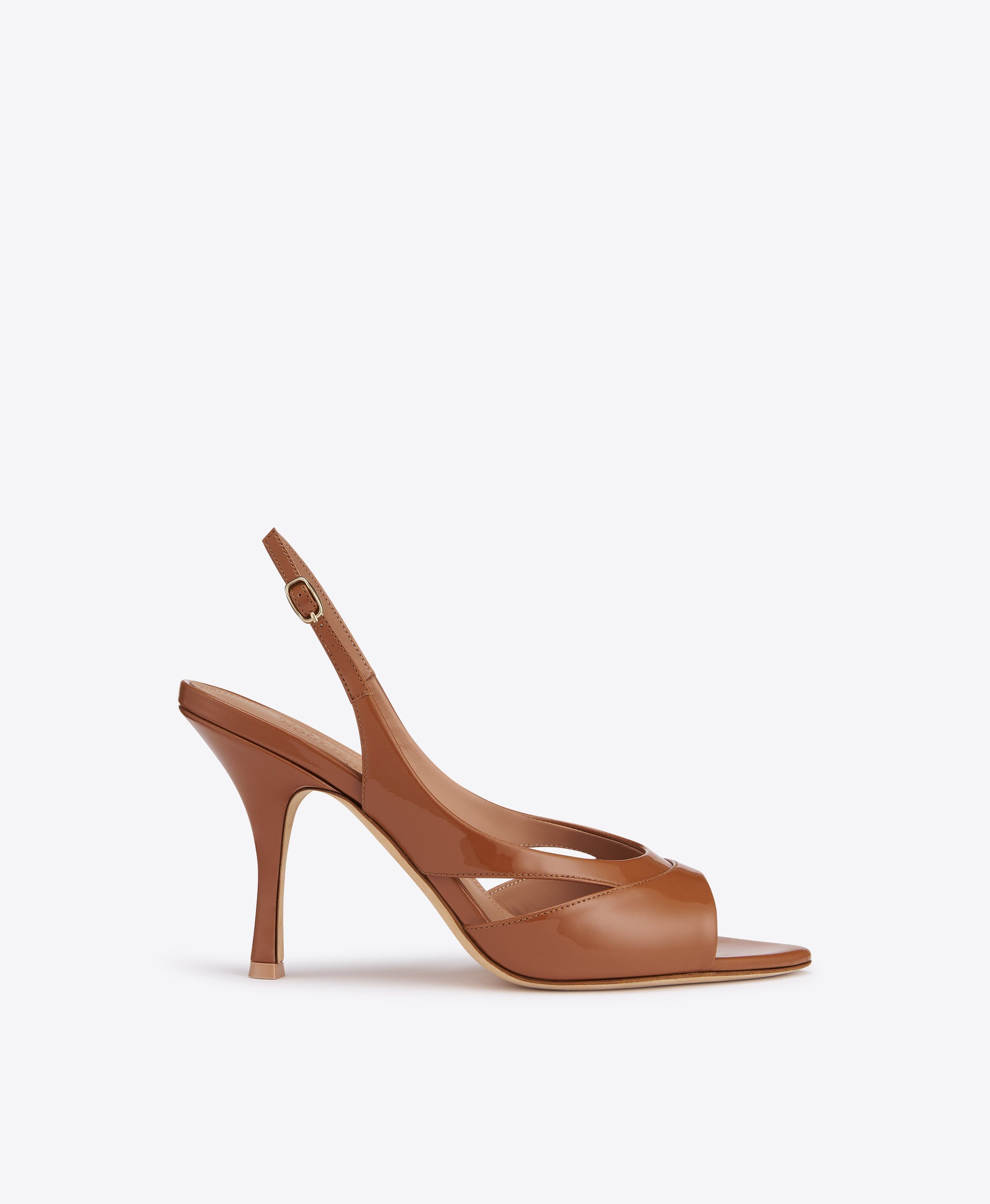 Malone Souliers Larsa 90 Brown Patent Slingback Sandals