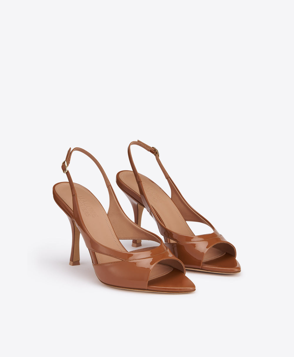 Malone Souliers Larsa 90 Brown Patent Slingback Sandals