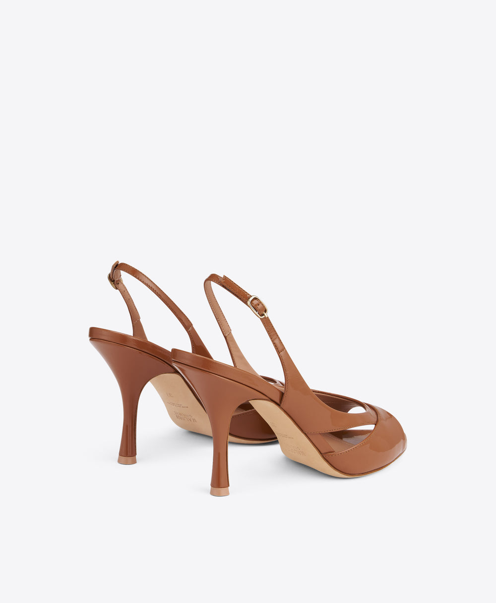 Malone Souliers Larsa 90 Brown Patent Slingback Sandals