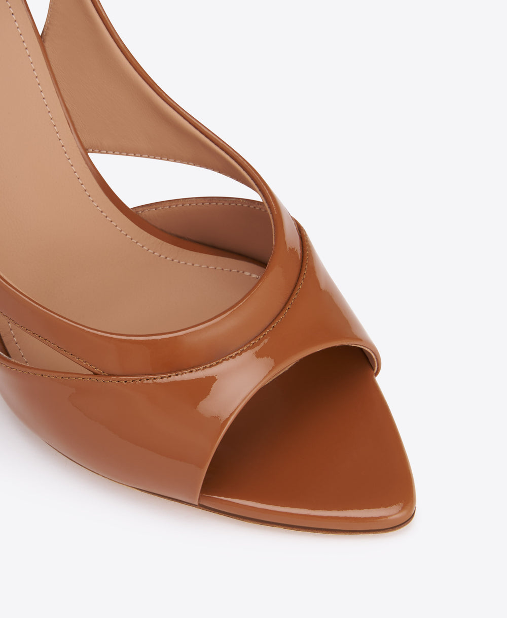 Malone Souliers Larsa 90 Brown Patent Slingback Sandals