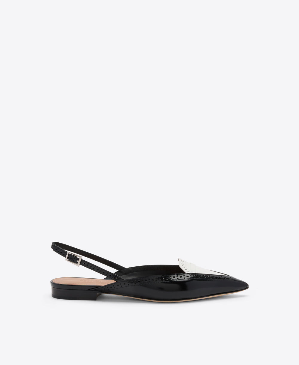 Laurie Black & White Flat Slingbacks Malone Souliers