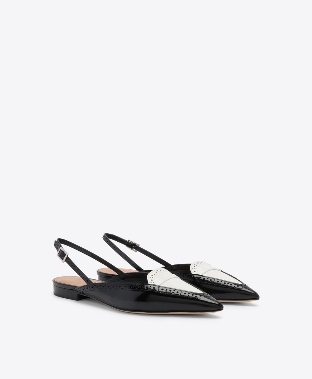Laurie Black & White Flat Slingbacks Malone Souliers
