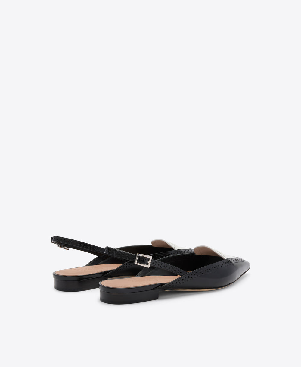 Laurie Black & White Flat Slingbacks Malone Souliers