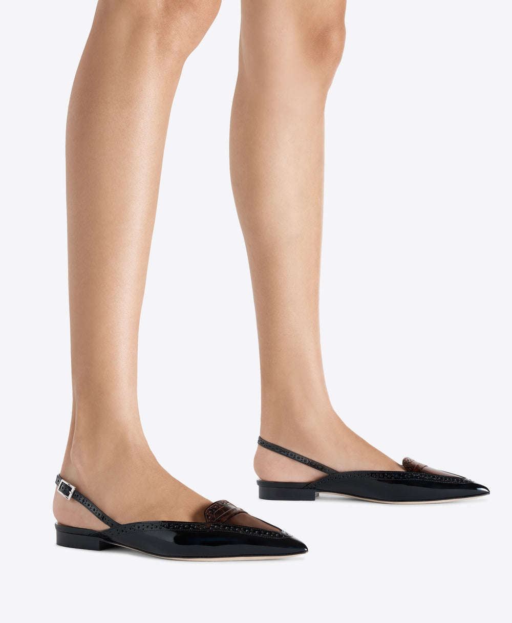 Laurie Black Leopard Patent Flat Slingbacks Malone Souliers