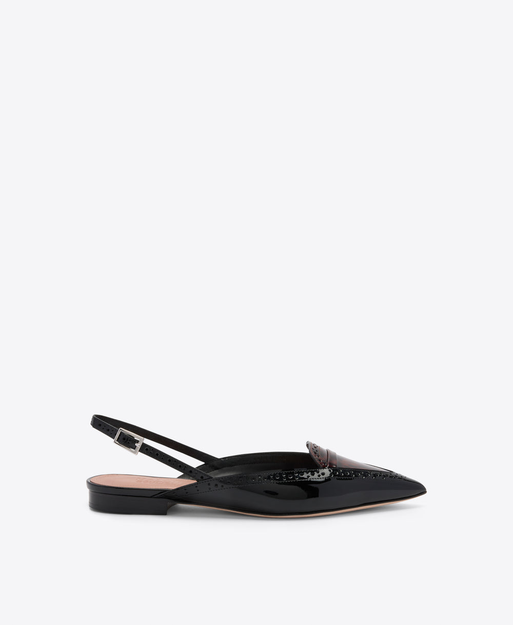 Laurie Black Leopard Patent Flat Slingbacks Malone Souliers