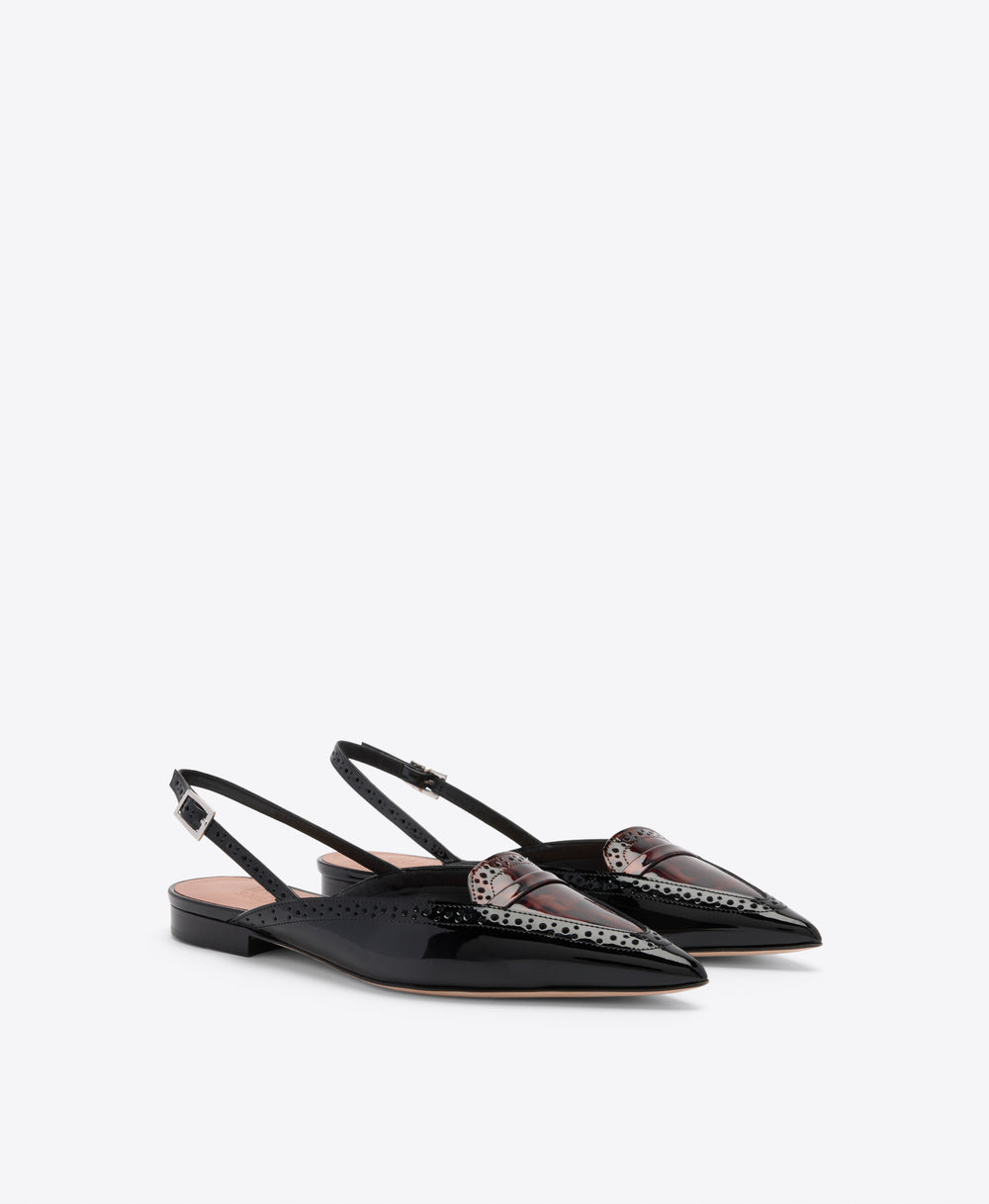 Laurie Black Leopard Patent Flat Slingbacks Malone Souliers