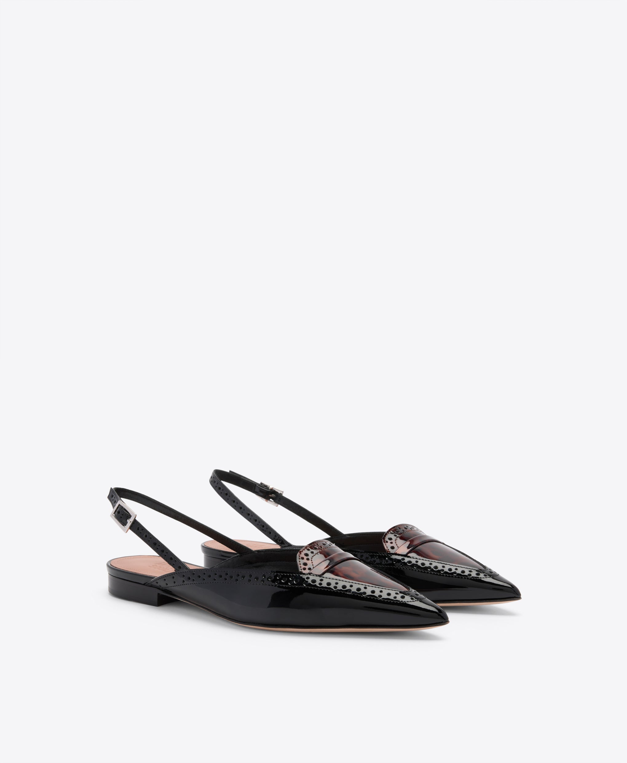 Laurie Black Leopard Patent Flat Slingbacks Malone Souliers