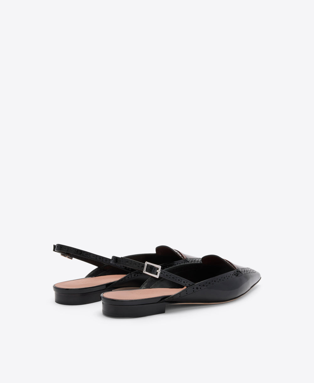 Laurie Black Leopard Patent Flat Slingbacks Malone Souliers
