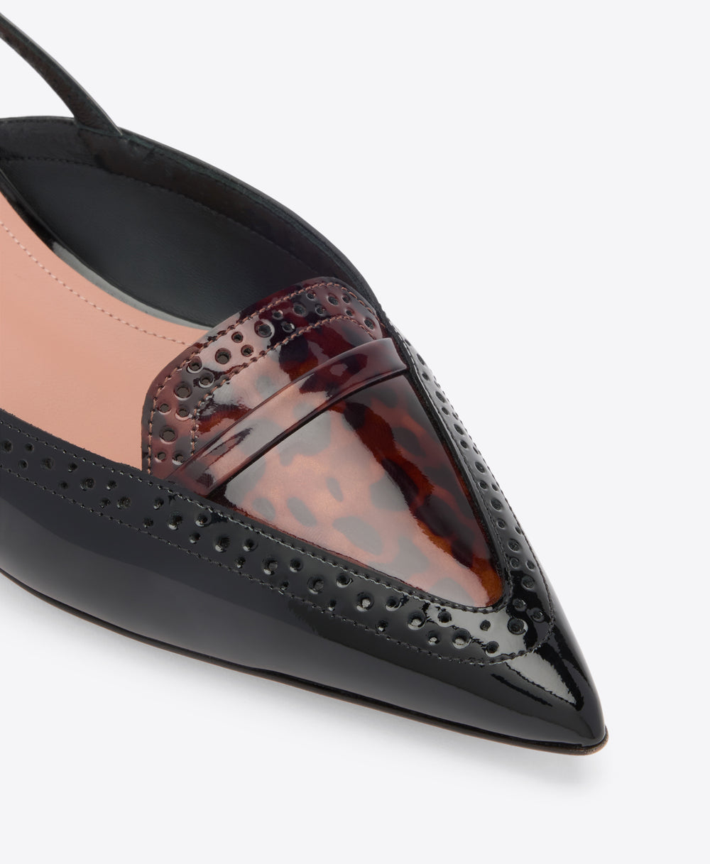 Laurie Black Leopard Patent Flat Slingbacks Malone Souliers