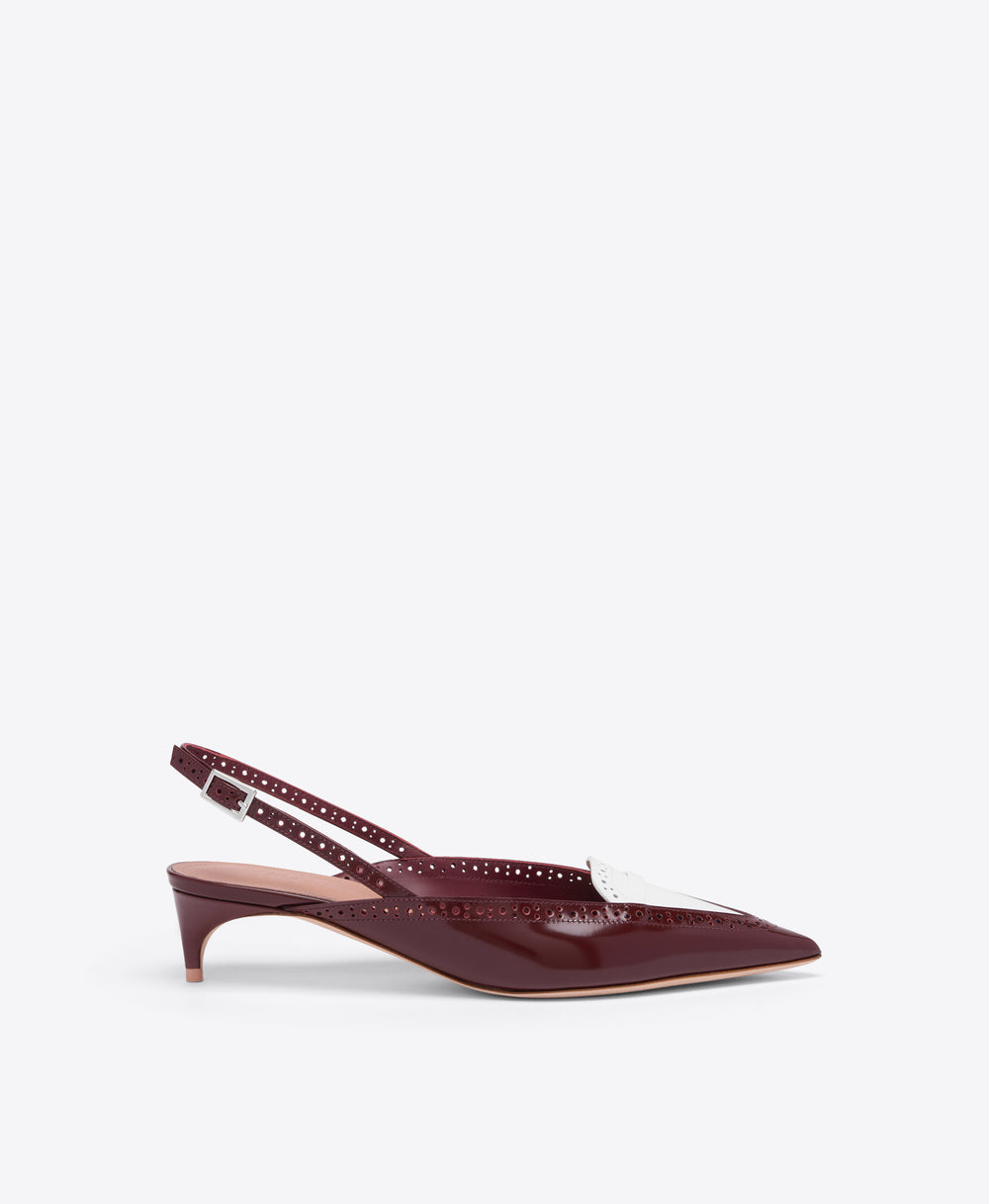 Laurie 40 Red & White Brushed Leather Slingbacks Malone Souliers