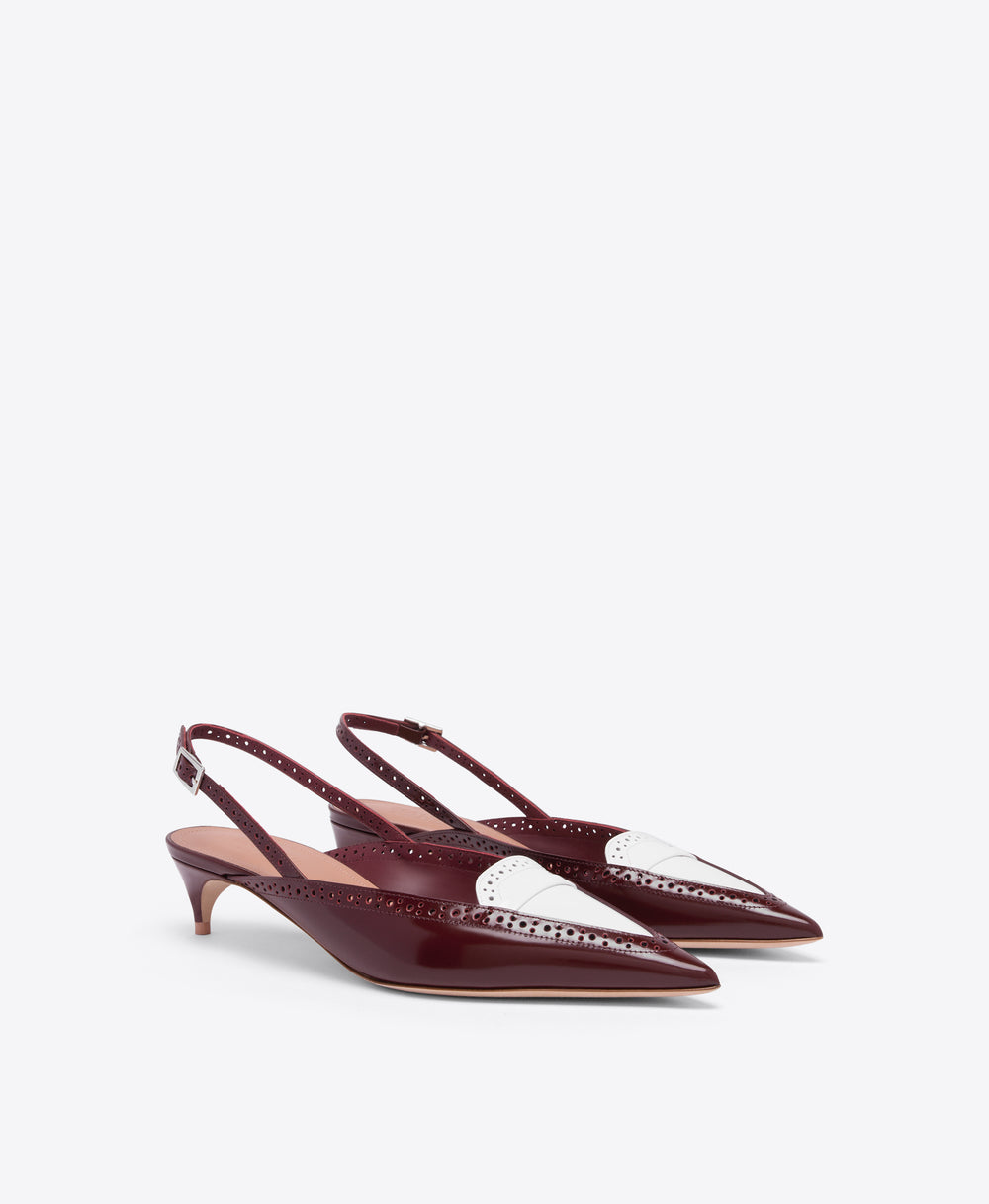 Laurie 40 Red & White Brushed Leather Slingbacks Malone Souliers
