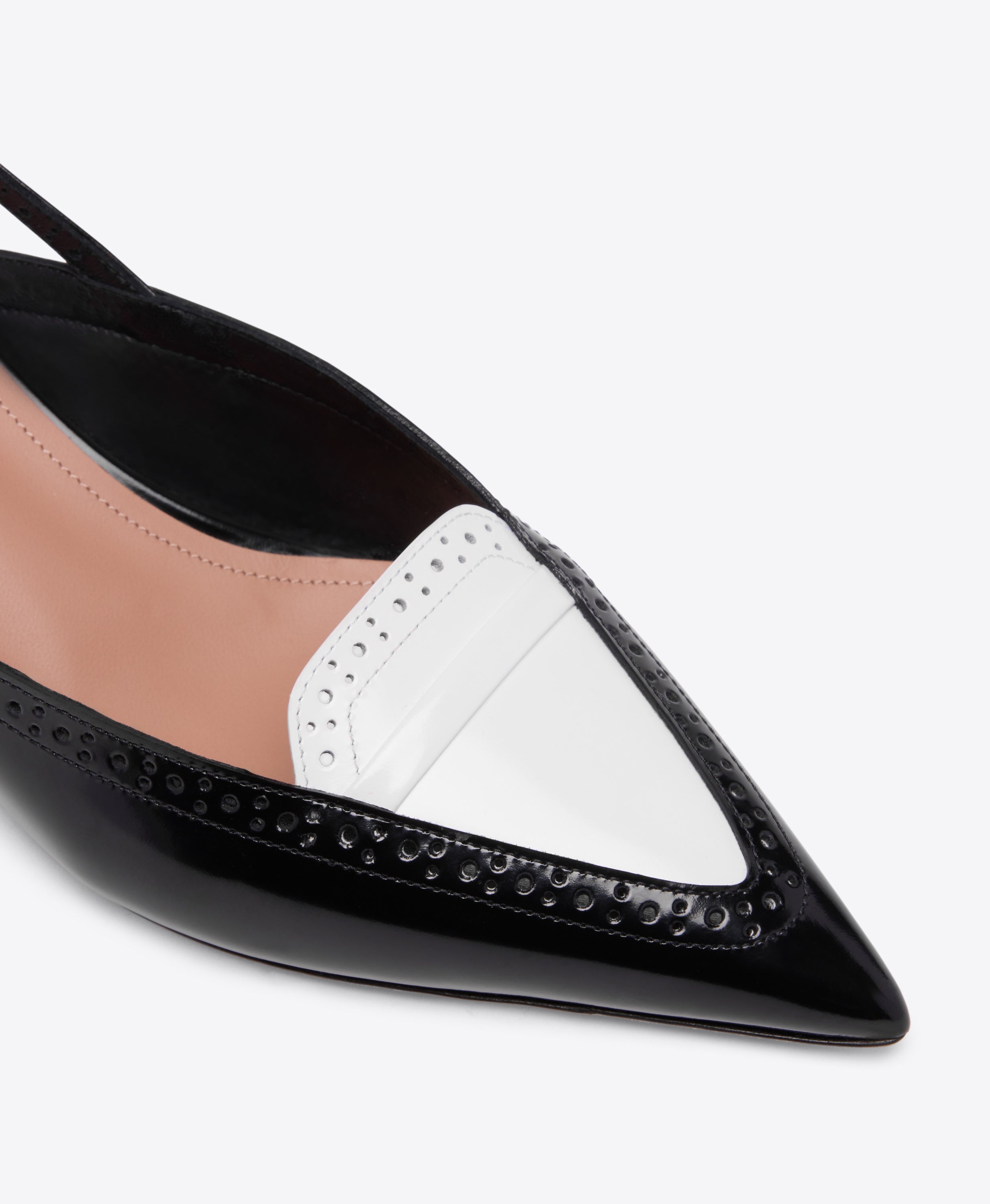 Laurie 40 Black & White Brushed Leather Slingbacks | Malone