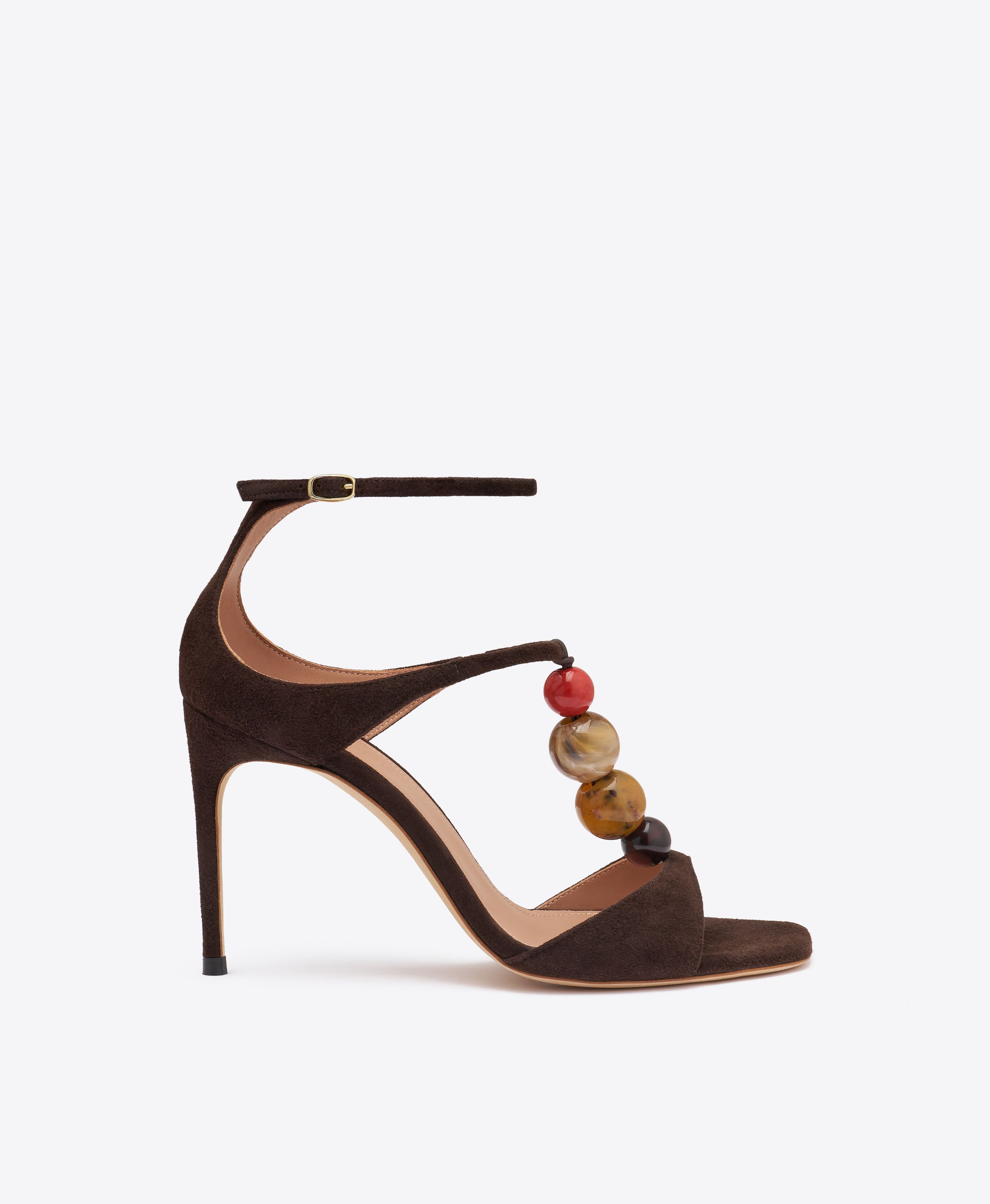 Leia 90 Dark Beaded Suede Sandals