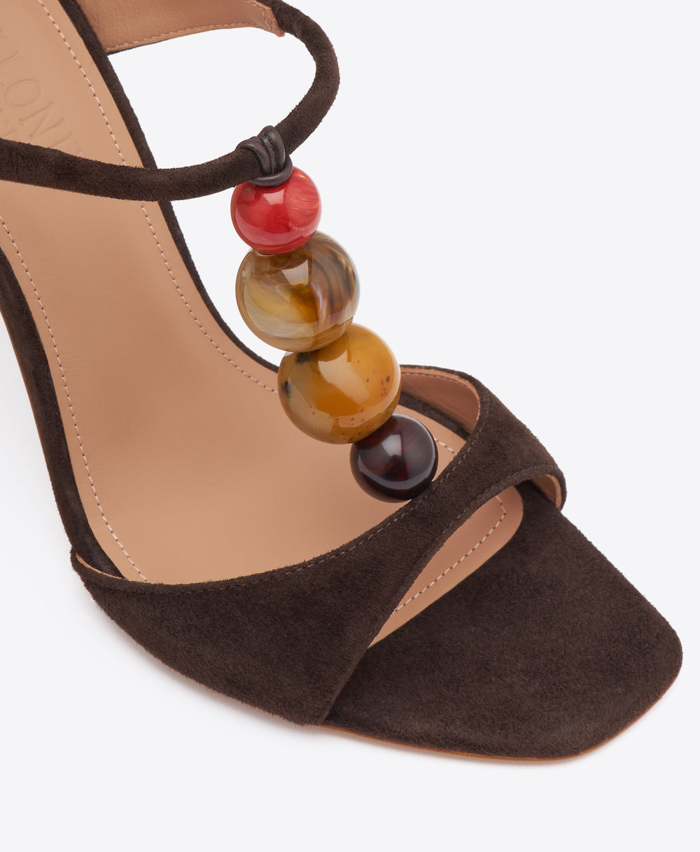 Leia 90 Dark Brown Beaded Suede Sandals Malone Souliers