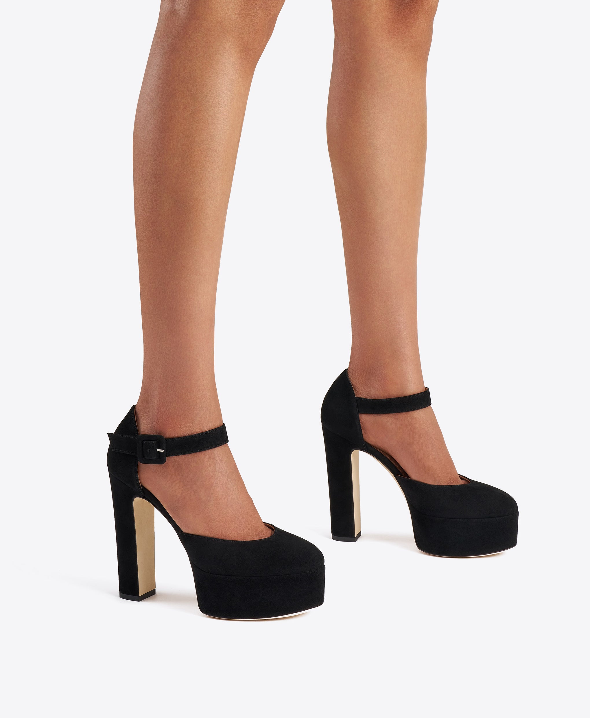 Leila 130 Black Suede Platform Pumps