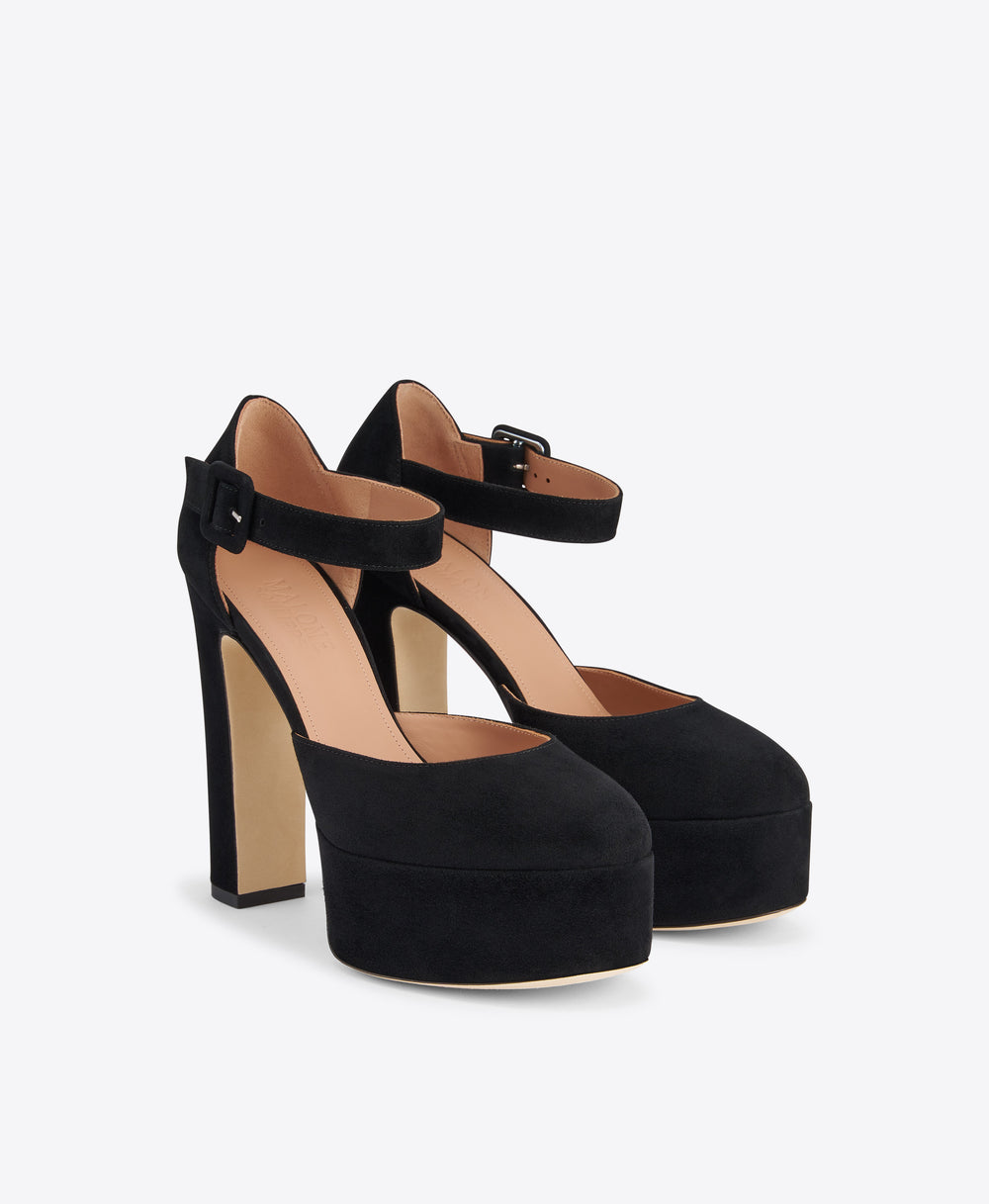 Leila 130 Black Suede Platform Pumps