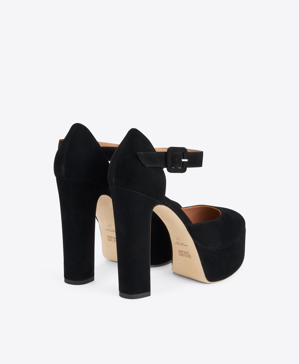 Leila 130 Black Suede Platform Pumps
