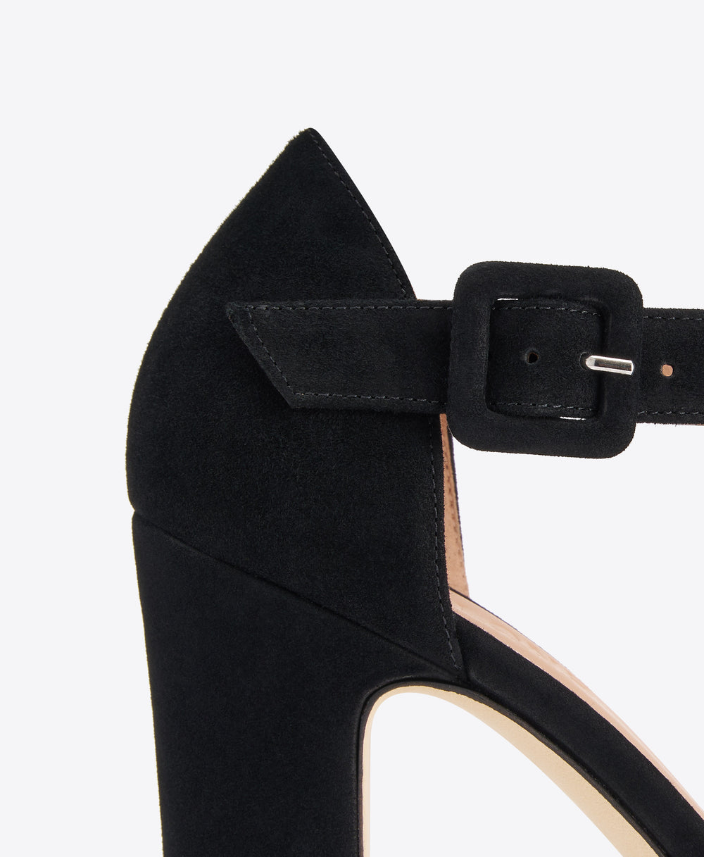 Leila 130 Black Suede Platform Pumps