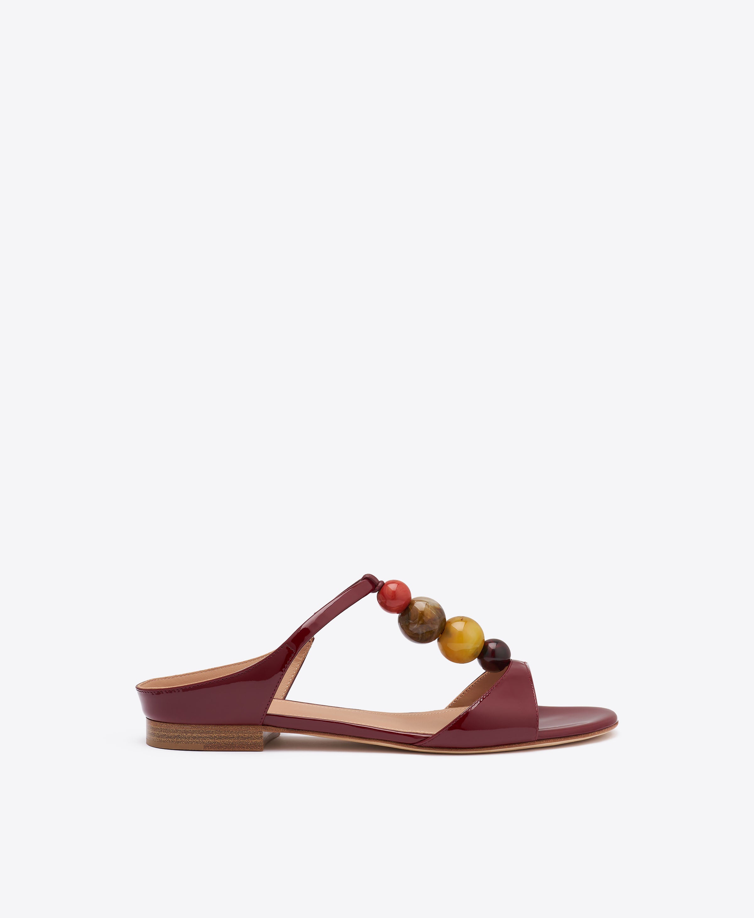Lena 70 Brown Beaded Patent Leather Sandals|Malone Souliers
