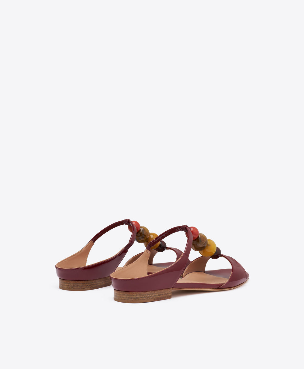 Lena Red Beaded Patent Leather Flat Sandals Malone Souliers