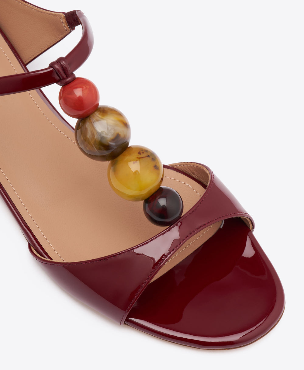 Lena Red Beaded Patent Leather Flat Sandals Malone Souliers