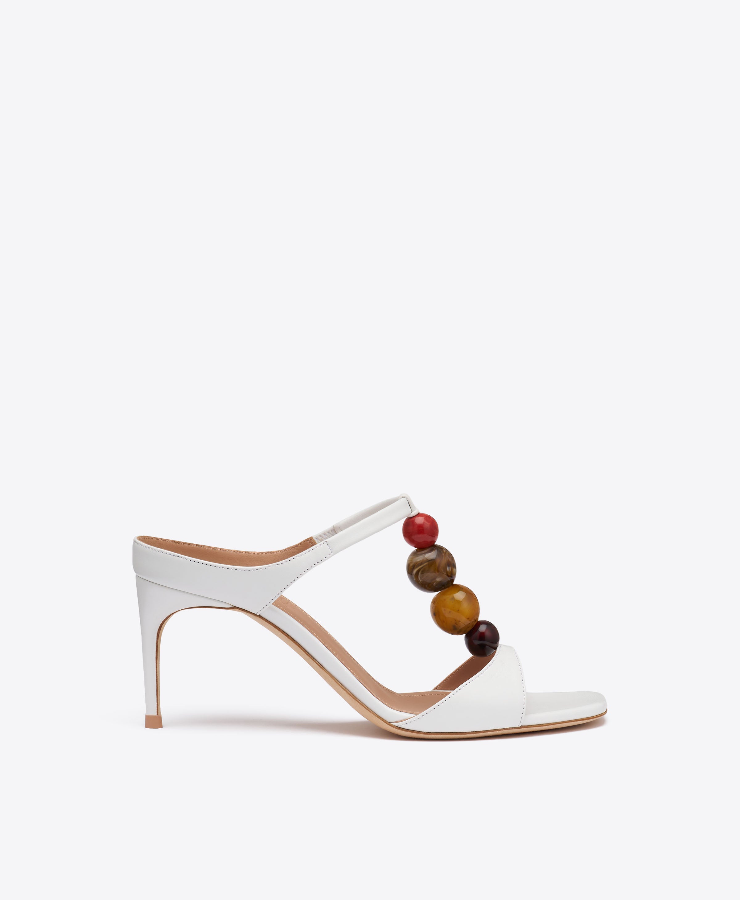Lena 70 White Beaded Leather Sandals|Malone Souliers