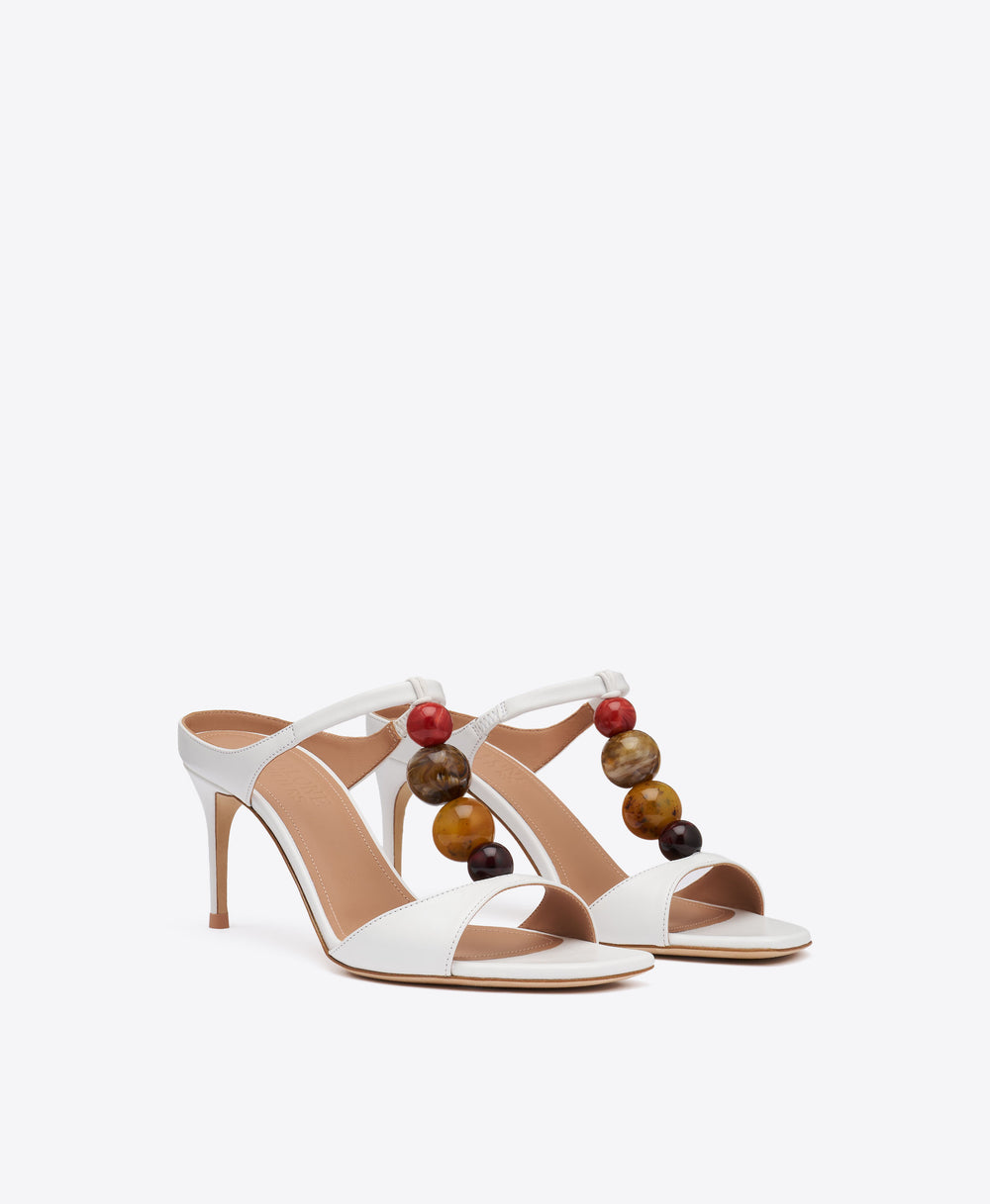 Lena 70 White Beaded Leather Sandals Malone Souliers