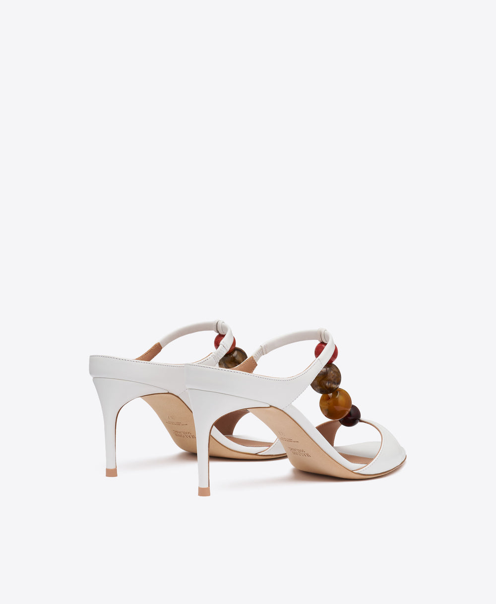 Lena 70 White Beaded Leather Sandals Malone Souliers