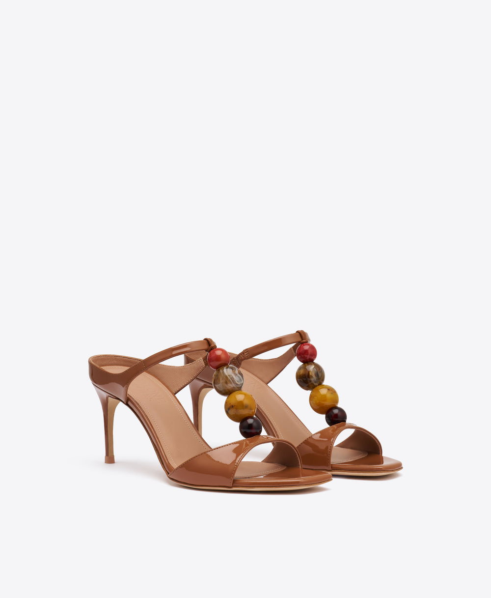 Lena 70 Brown Beaded Patent Leather Sandals Malone Souliers