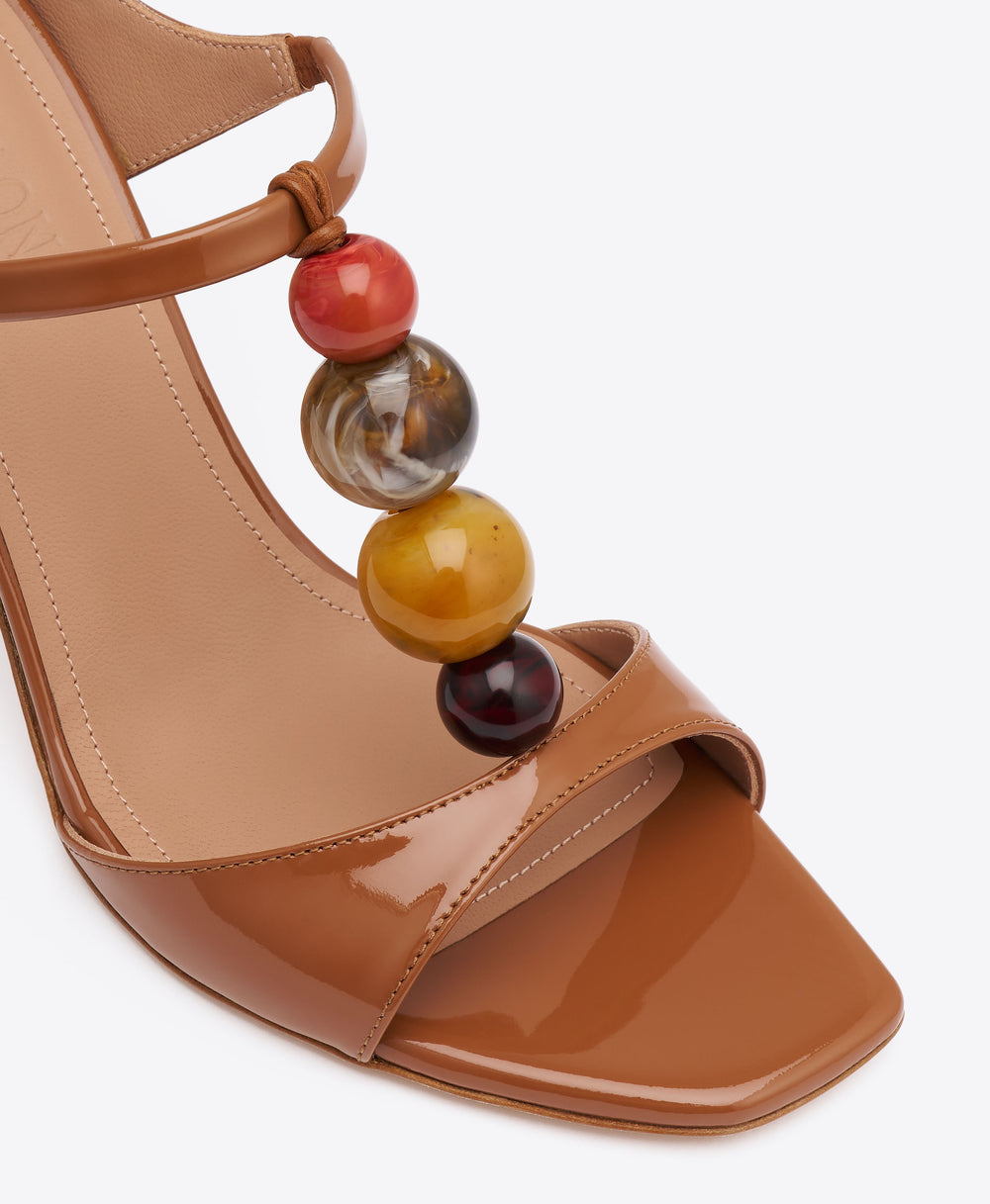Lena 70 Brown Beaded Patent Leather Sandals Malone Souliers