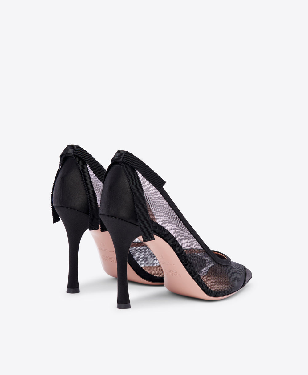 Liberty 90 Black Satin Mesh Heeled Pumps Malone Souliers