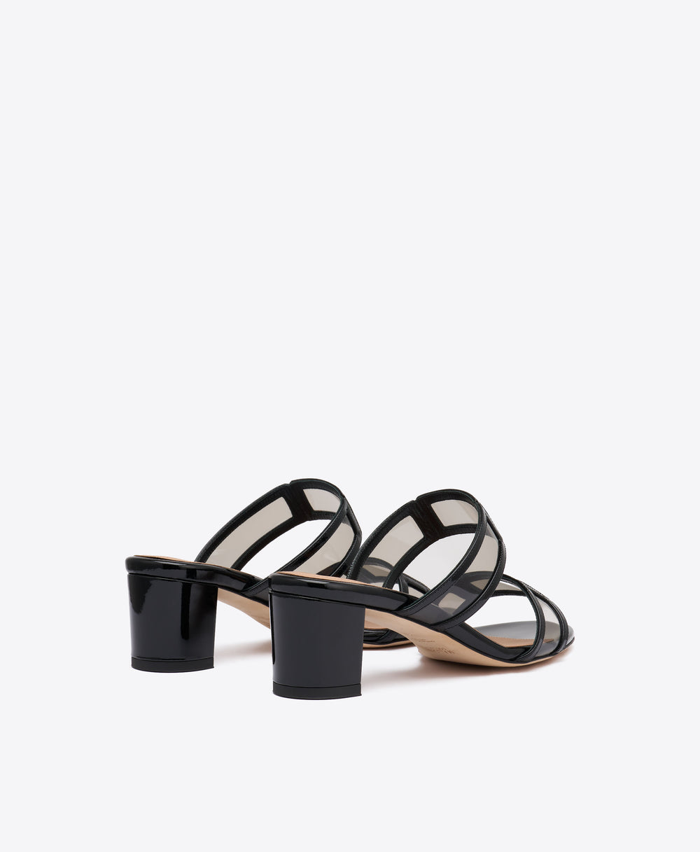 Loulou 45 Black PVC Block Heel Sandals Malone Souliers