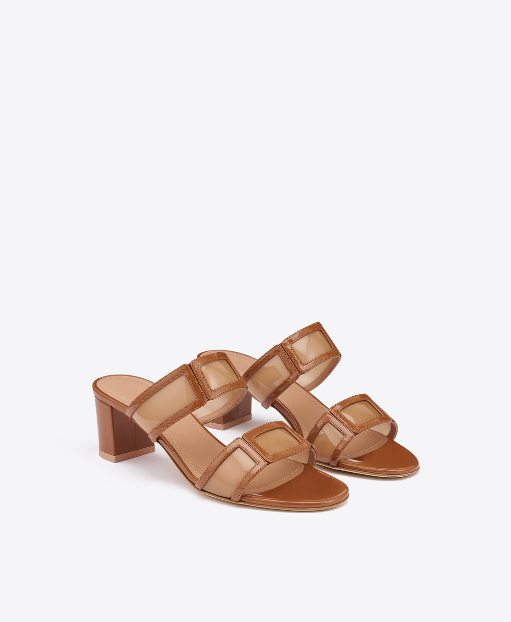Loulou 45 Brown PVC Block Heel Sandals Malone Souliers