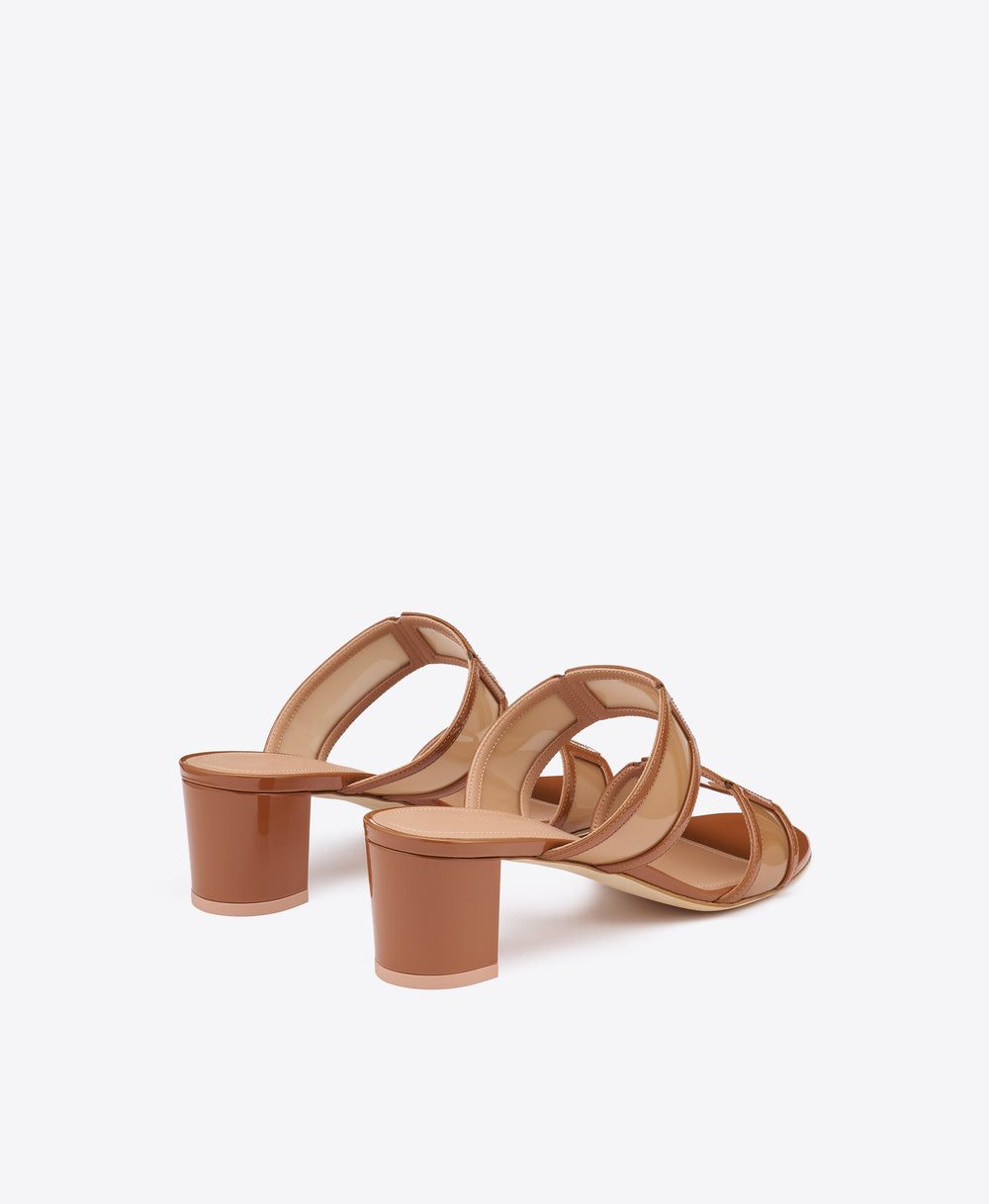 Loulou 45 Brown PVC Block Heel Sandals Malone Souliers