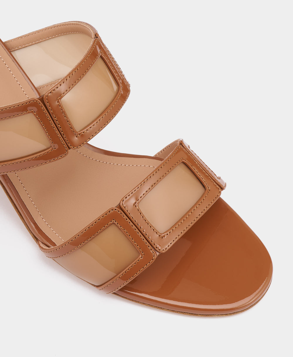 Loulou 45 Brown PVC Block Heel Sandals Malone Souliers