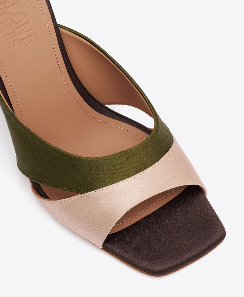 Lourdes 85 Brown & Green Satin Wedge Sandals Malone Souliers