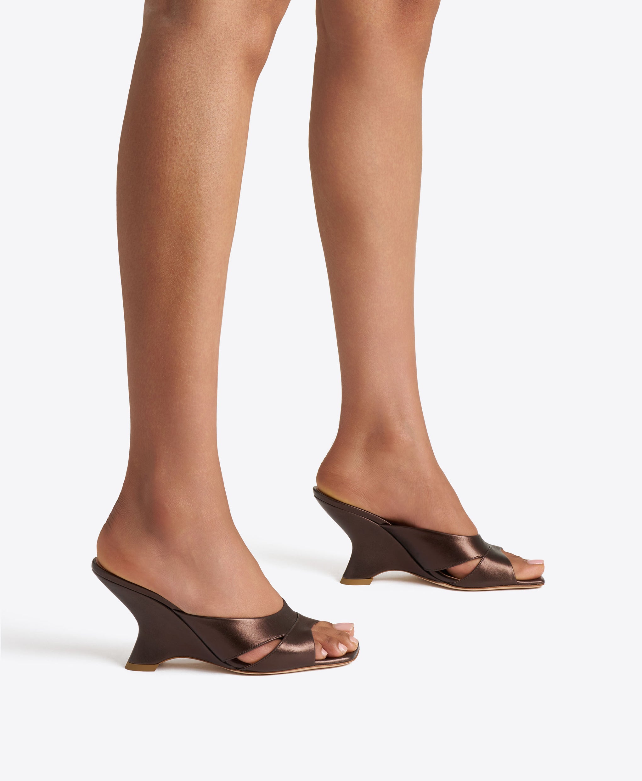Lourdes 85 Dark Brown Metallic Leather Wedge Sandals Malone Souliers