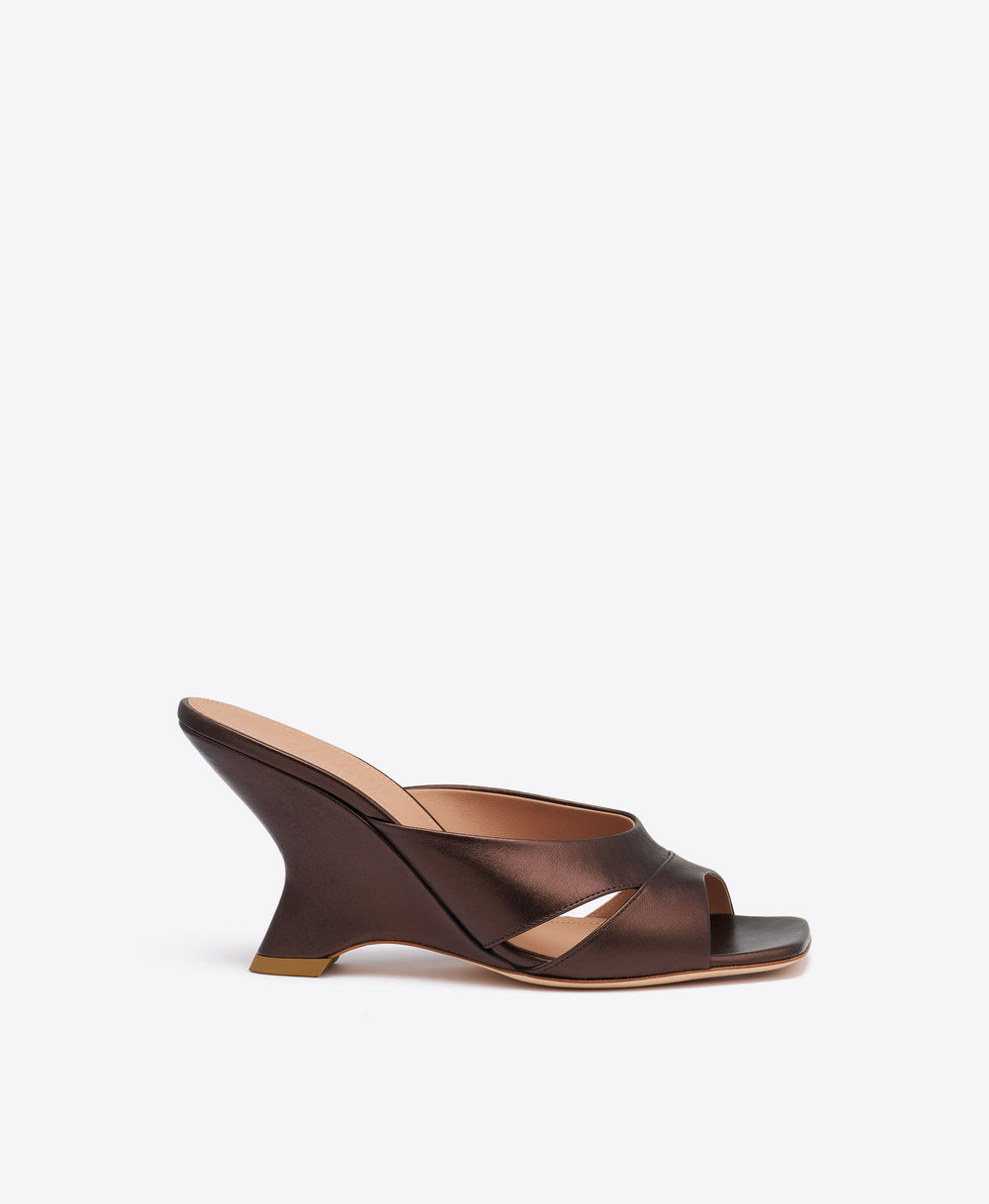 Lourdes 85 Dark Brown Metallic Leather Wedge Sandals Malone Souliers