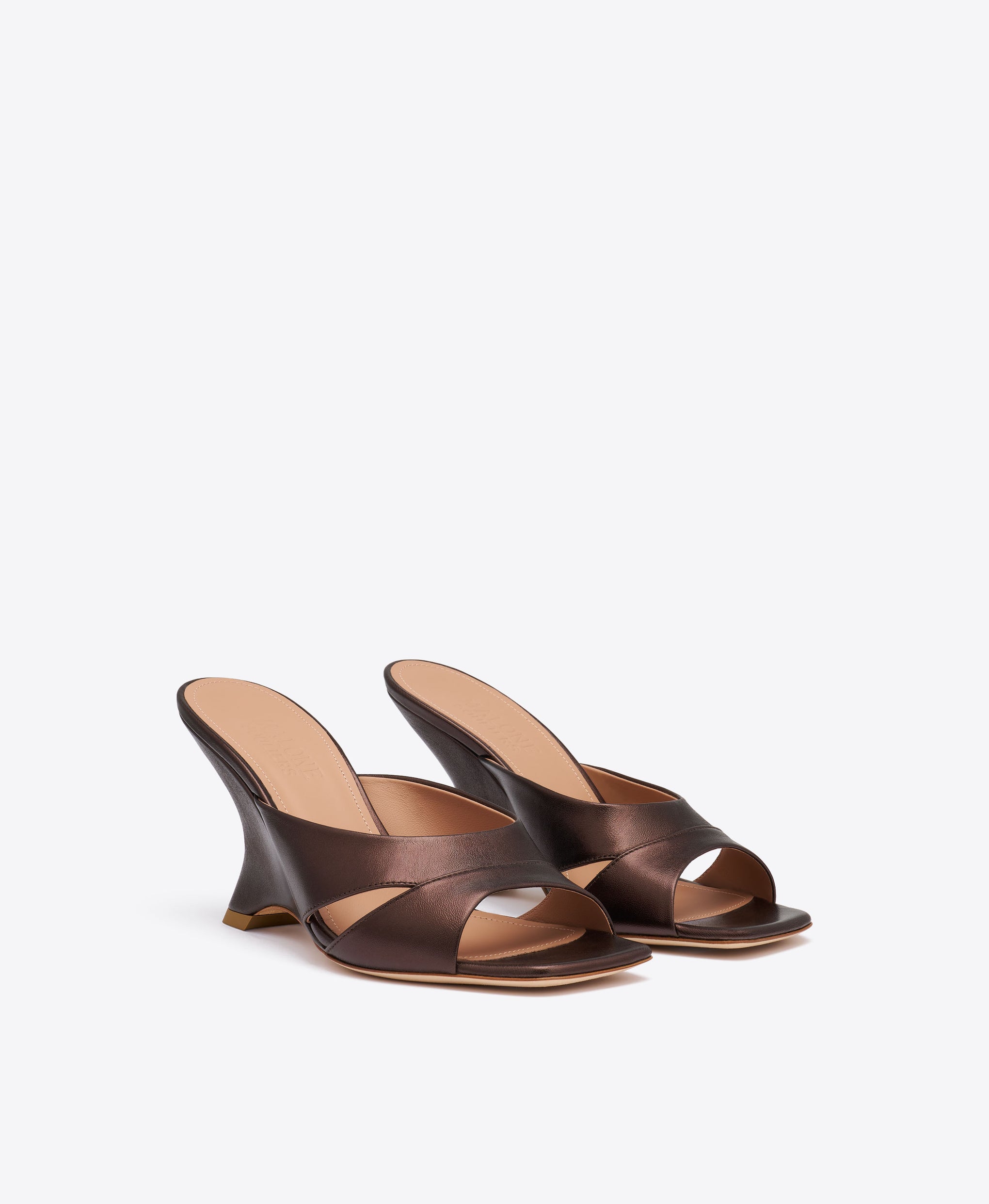Lourdes 85 Dark Brown Metallic Leather Wedge Sandals Malone Souliers