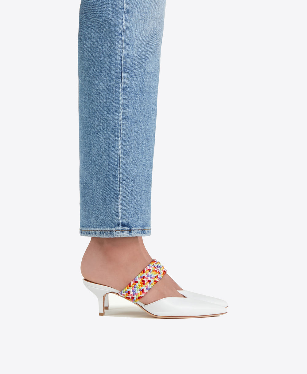 Maisie 45 - White Leather Kitten Heel