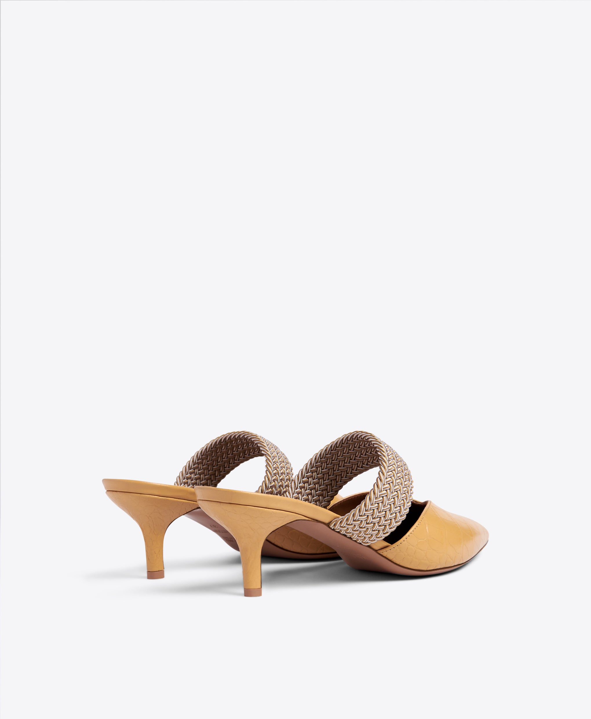 Beige Embossed Leather Stiletto Mules - Pointed Toe with Elastic Strap | Malone Souliers 