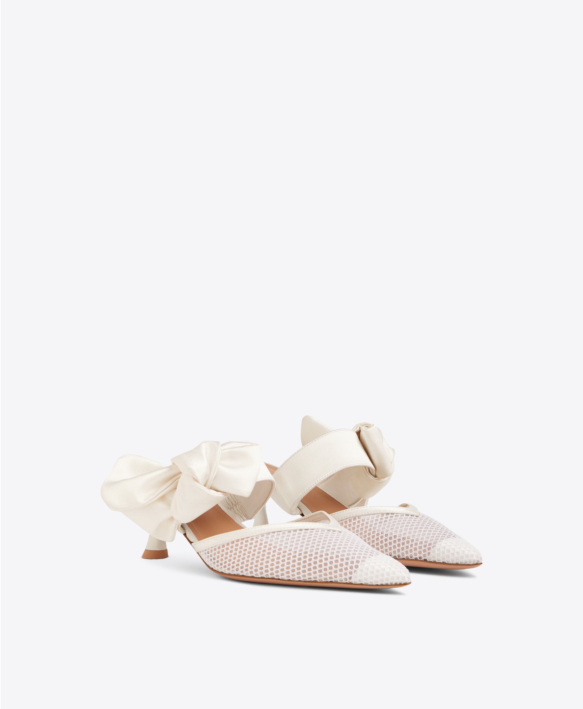 Malone Souliers Marie 45 White Satin Kitten Heels