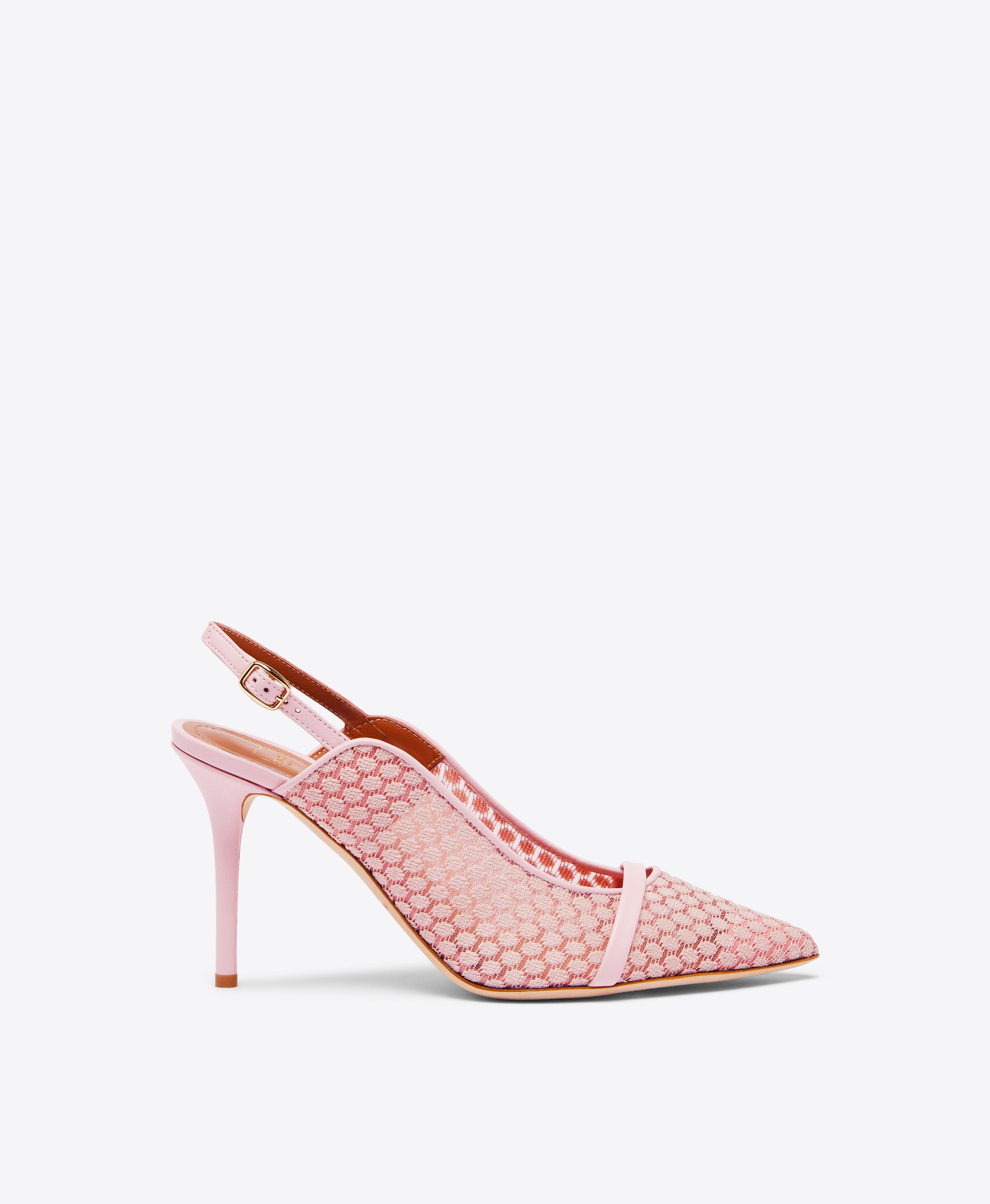 Malone Souliers Marion 85mm Light Pink Lace Mesh Slingback Heels