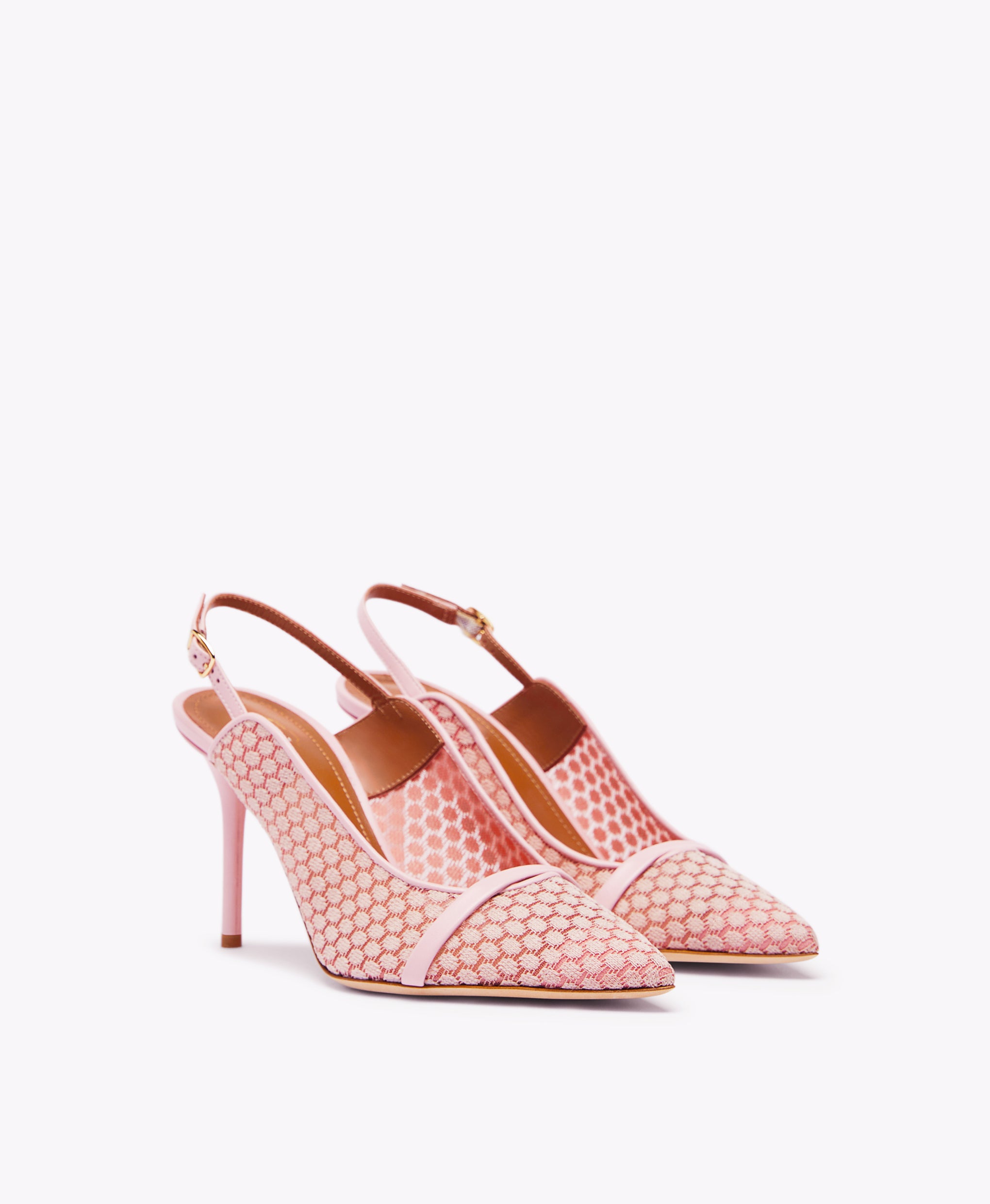 Malone Souliers Marion 85mm Light Pink Lace Mesh Slingback Heels